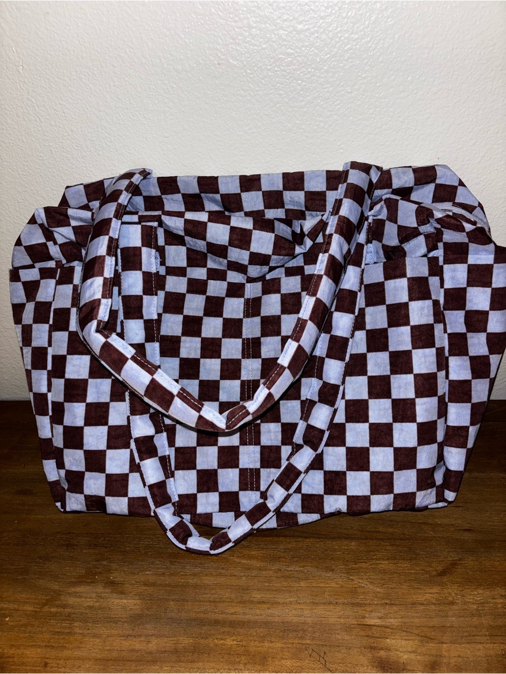 Baggu Small Cloud Carry-on Brown Blue Check - Picture 3 of 7